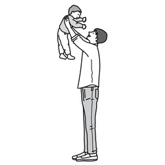 子どもを抱き上げる父親と赤ちゃんのベクターイラスト