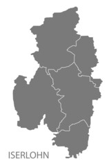 Modern City Map - Iserlohn city of Germany with districts grey DE