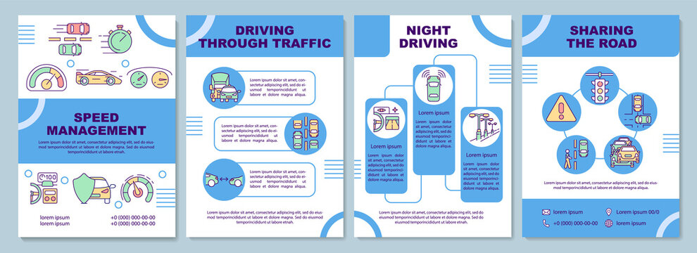 Driving courses types brochure template. Drivers education. Flyer, booklet, leaflet print, cover design with linear icons. Vector layouts for presentation, annual reports, advertisement pages