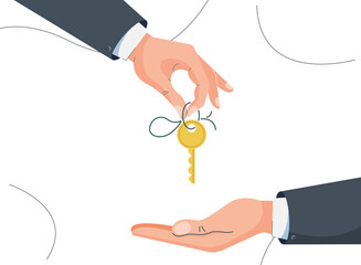concept buying in modern flat style - hands giving keys - sell illustration. Vector Illustration on white background