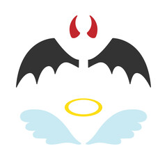 Vector set of flat devil and angel wings isolated on white background