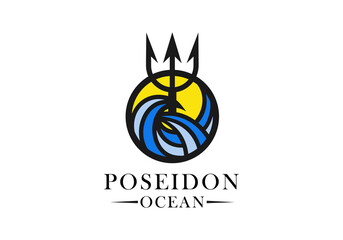 Logo poseidon Ocean For Cafe Restaurant Beverages And Food - obrazy, fototapety, plakaty