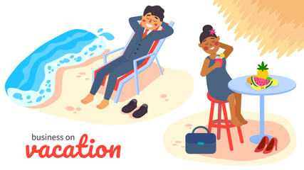 business on summer vacation vector illustrations