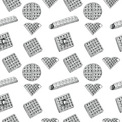 Waffles seamless pattern vector illustration, hand drawing doodles