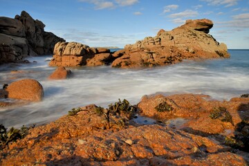 Beautiful seascape on the pink granite coast at Ploumanac'h in Brittany. France