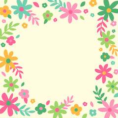 Obraz na płótnie Canvas Cute colorful simple floral border frame vector.