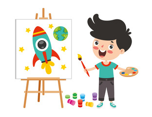 Funny Kid Coloring And Painting