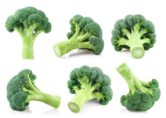 Collection of broccoli, isolated on white background