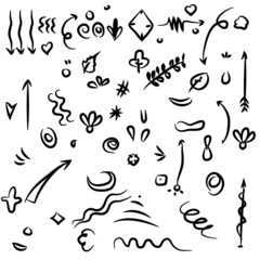 vector Abstract arrows, ribbons and other elements in hand drawn style for concept design. Doodle illustration. Vector template for decoration