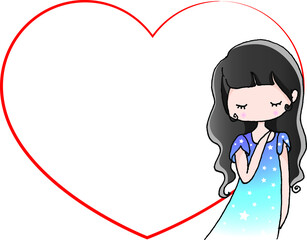 vector cartoon girl with heart shape border