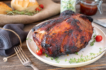 Pulled pork on wooden table