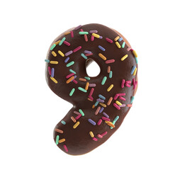 Creative art alphabet of donuts,3d rendering. Cartoon bakery sweet tasty font. chocolate letters and numbers,Birthday party celebration.