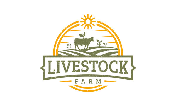 Livestock Farm Land Agriculture Logo Design Vector Icon Illustrations.