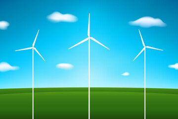 Wind farm. Eco-friendly energy source. Vector illustration.