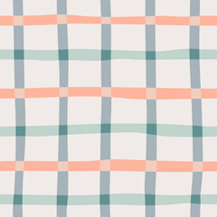 Naive seamless checkered doodle style pattern in natural colors on a light background. Creative minimalistic trendy boho background design for kids. Abstract childish trendy gingham plaid.