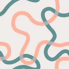 Tapeten Boho Stil Naives, nahtloses Boho-Muster mit hellgrünen und orangefarbenen Wellenlinien auf hellem Hintergrund. Kreatives zeitgenössisches minimalistisches trendiges Boho-Hintergrunddesign für Kinder. Skandinavischer Kinderzimmerdruck