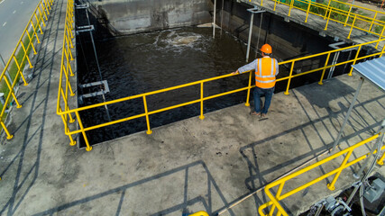 Wastewater treatment concept. Service engineer on  waste water Treatment plant.