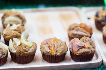 Closeup of Banana bread Cupcake muffins, thai street food market