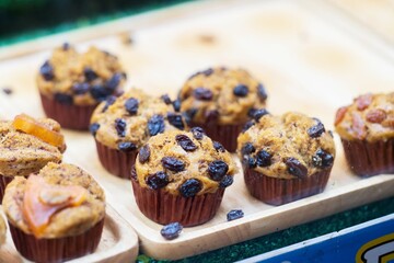 Closeup of Banana bread Cupcake muffins, thai street food market
