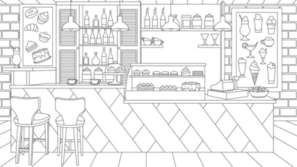 Vector illustration, cozy coffee house restaurant