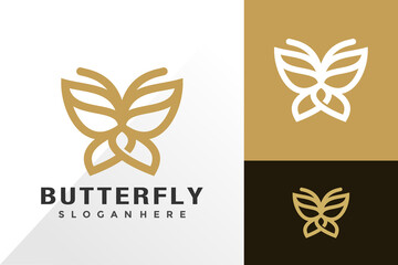 Fototapeta na wymiar Gold butterfly line logo and icon design vector concept for template