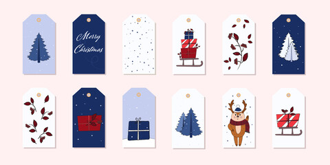 set of christmas labels, reindeer, christmas set, cute christmas characters, set of christmas tags, set of christmas banners, set of tags for sale, set of christmas cards