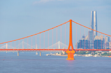 Scenery of the Yingwuzhou Yangtze River Bridge in Wuhan, Hubei, China