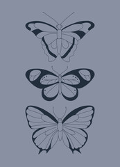 Poster with butterflies in modern, trendy colors, contemporary aesthetic background or card template
