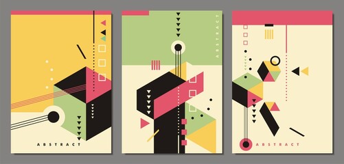 Bauhaus style abstract business template. Geometric shapes vector covers, backgrounds, placards, backdrops or documents layout. Modern contemporary concept. - obrazy, fototapety, plakaty