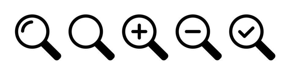 Obraz premium Search icons collection. Magnifying glass icon vector set. Magnifier symbol. Zoom sign. Loupe sign. Vector illustration