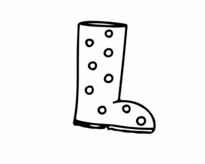 Rubber boot with black outline, icon, doodle. Vector illustration