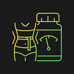 Supplements for weight loss gradient vector icon for dark theme. Dietary snacks. Weight management treatment. Thin line color symbol. Modern style pictogram. Vector isolated outline drawing