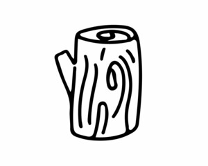 Wooden stump with black outline, icon, doodle. Vector illustration