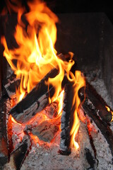 fire in the barbecue grill. a fire burning in the fireplace. fire in the fireplace