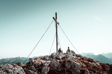 Mountain cross on top of the Gimpel Mountain in Austria, Tannheimer Tal