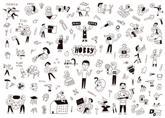 hoobby , creation ,work people hand drawn doodle set