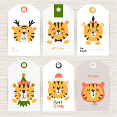 Obraz na płótnie Canvas Set of tags with cute tigers.
