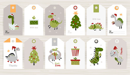 Set of tags with cute dinosaurs.