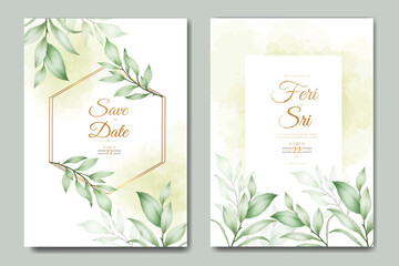 beautiful flowers and leaves watercolor wedding invitation card set