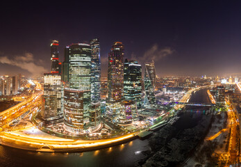 Moscow International Business Center (MIBC) also known as “Moscow City" at night.
