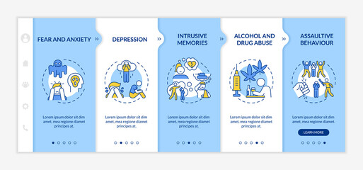 Naklejka premium Harmful consequences of hate speech onboarding vector template. Responsive mobile website with icons. Web page walkthrough 5 step screens. Fear and anxiety color concept with linear illustrations