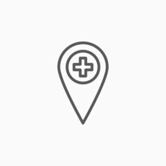 hospital pin icon, medical pin vector