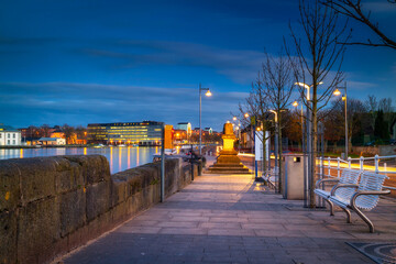 Beautiful scenery of Limerick city at the Shannon river at night, Ireland