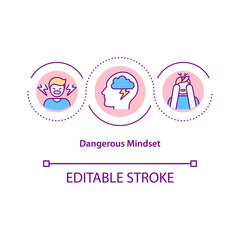 Dangerous mindset concept icon. Negative state of mind abstract idea thin line illustration. Self uncertainty and doubt. Fear and anger. Vector isolated outline color drawing. Editable stroke