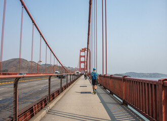 Crossing the Golden Gate Bridge, San Francisco, California, U. S. A.