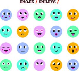 Big set of emoticon smile icons. Cartoon emoji set. Vector emoticon set
