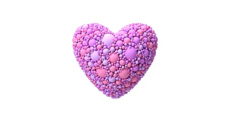 coeur composé de milliers de sphères roses sur fond blanc
