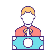 Corrupted government member RGB color icon. Political interference in exchange for money. Violation of principles of democracy. Isolated vector illustration. Simple filled line drawing