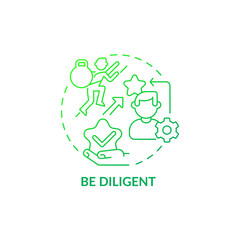 Be diligent green gradient concept icon. Pursue work goals. Employee trait. Leader development. Career advancement abstract idea thin line illustration. Vector isolated outline color drawing