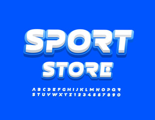 Vector bright Signboard Sport Store. Trendy Stylish Font. Creative Alphabet Letters and Numbers